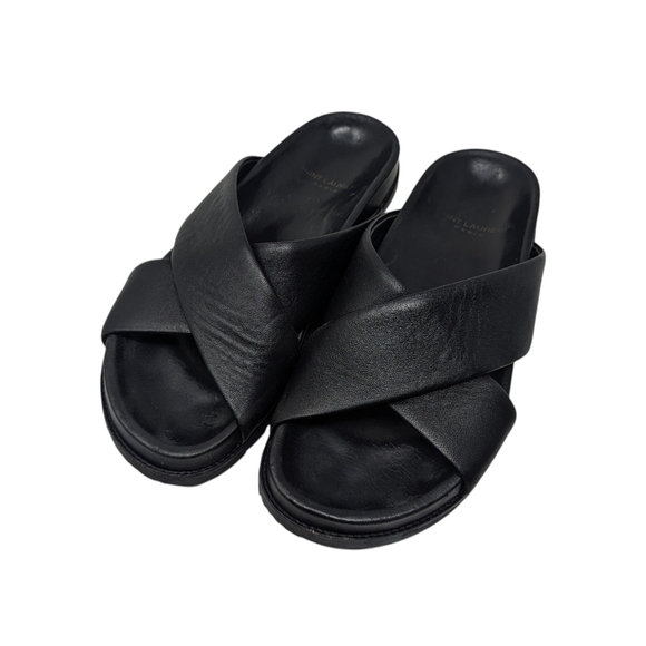 Saint Laurent Shoes - Saint Laurent Black Jimmy Slide Criss Cross Leather Sandals Size EU 38